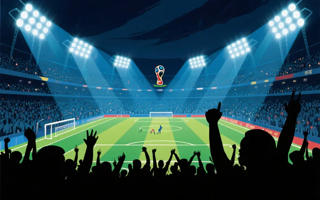 世界杯决赛关键瞬间的球场氛围插画风视觉